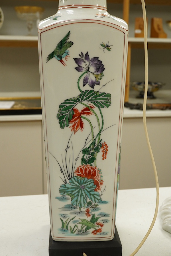 A Chinese porcelain famille verte floral table lamp, 54cm high excluding the fitting. Condition - good